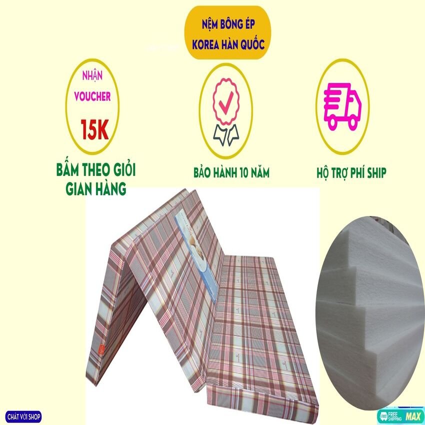 Nệm bông ép Korea hàn quốc 1m x 2m x 9cm  (Giao màu áo nệm ngẫu nhiên)