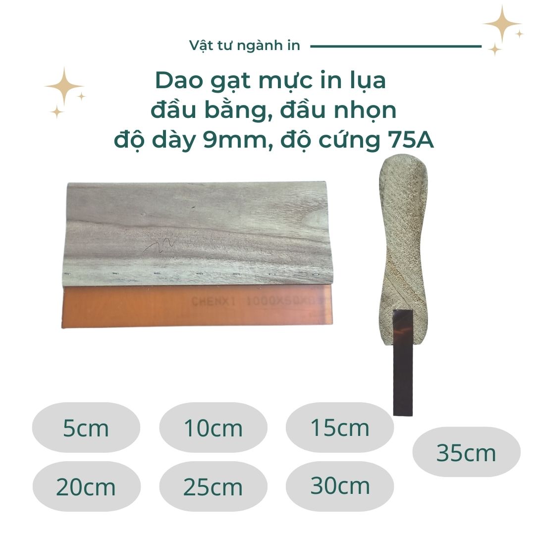 Dao gạt mực in lụa đầu bằng, đầu nhọn, độ dày 9mm, độ cứng 75A