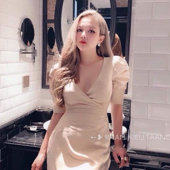 Đầm Nữ ( Váy Nữ ) Dự Tiệc Tay Phồng Kết Cườm Thời Trang Bambo