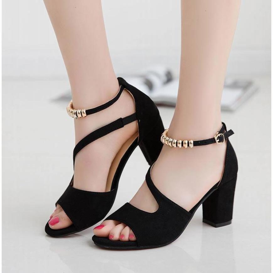 Giày cao gót nữ hở mũi gót vuông 7 cm giá rẻ