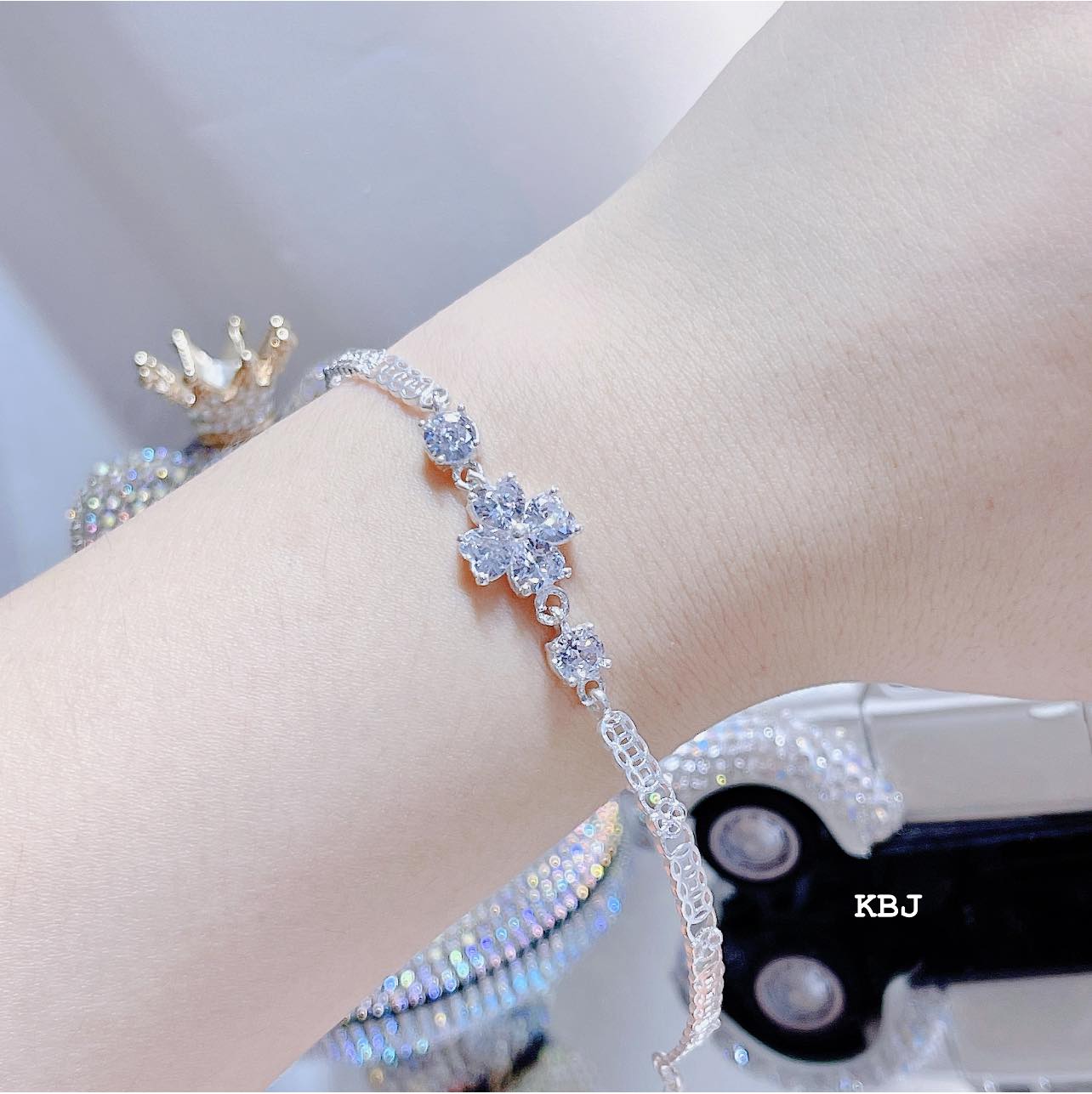 Lắc tay bằng bạc ta kim tiền mặt cỏ 4 lá