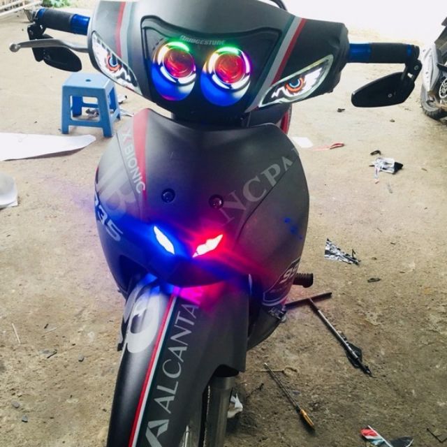 Bộ mắt mèo xe Wave a full đèn 7 màu