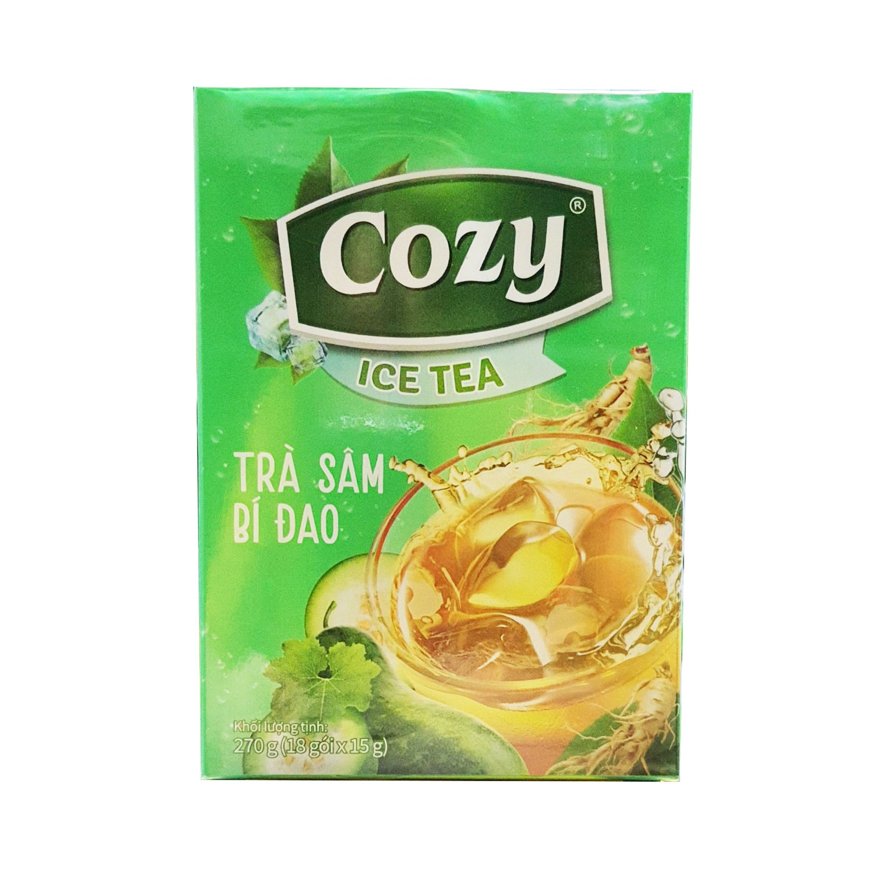 Trà Cozy hòa tan Icetea hương sâm bí đao 270G (18 gói x 2g) (mẫu hộp mới) - trà cozy, trà hòa tan, hòa tan bí đao, trà bí đao - Gia store