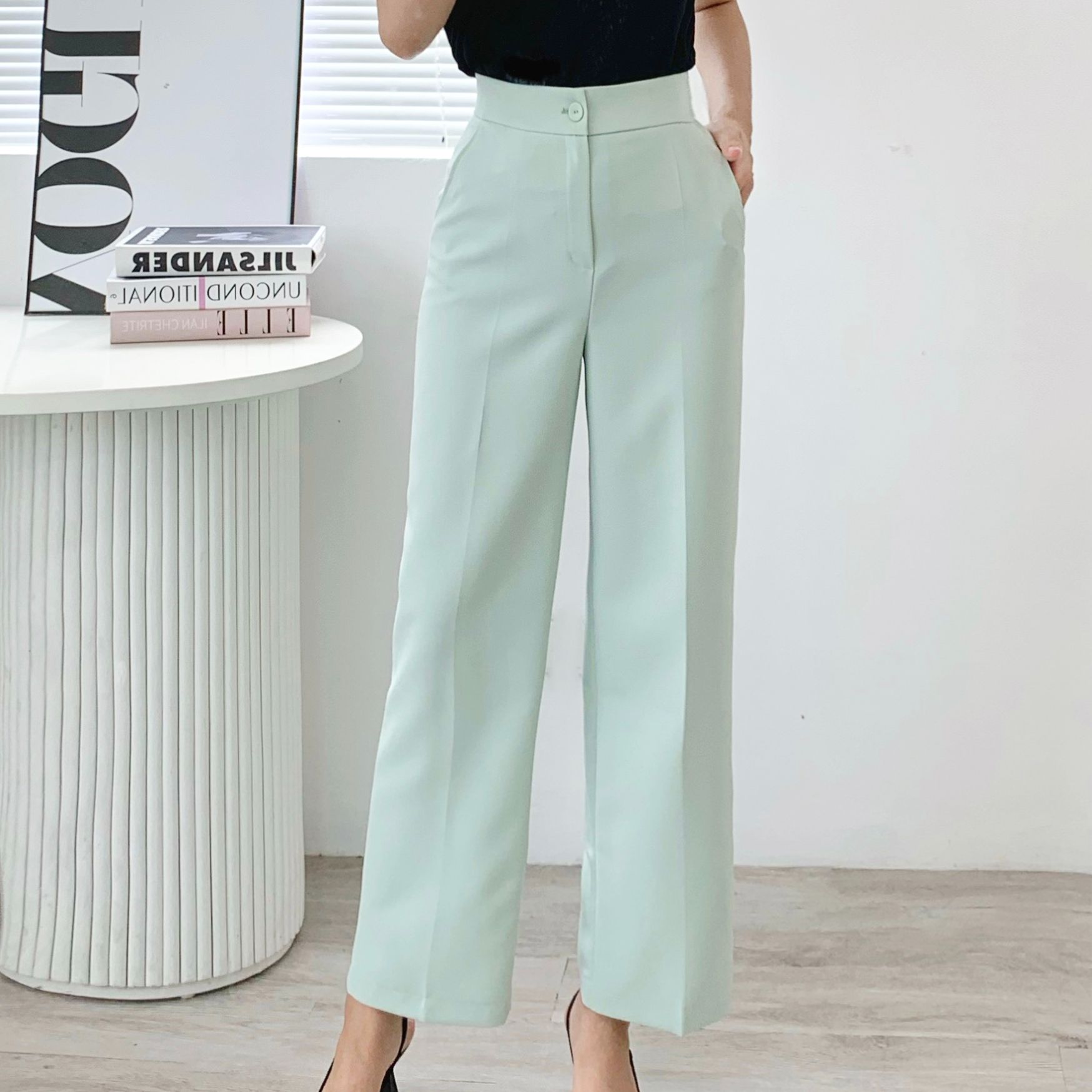 Maiimer - Quần ống suông xanh mint Lucy