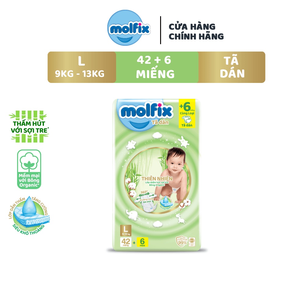 Tã dán molfix thiên nhiên jumbo l 42+6 miếng .