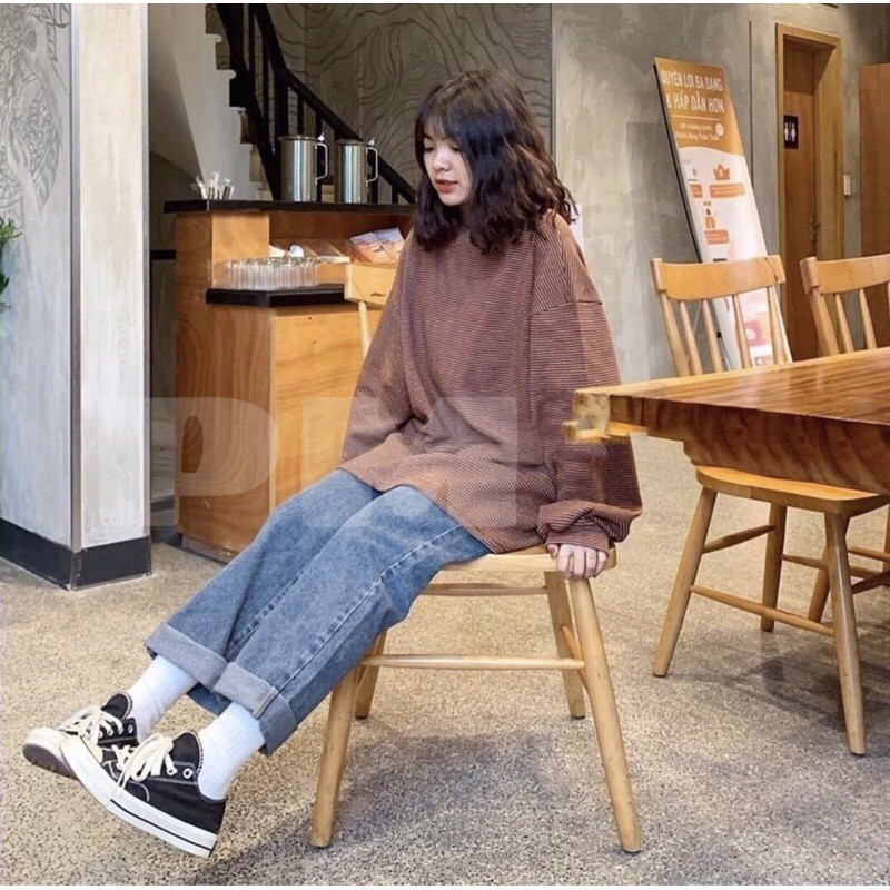 Áo Nỉ Kẻ Cổ Lọ hottrend,Tay Bom Cá Tính