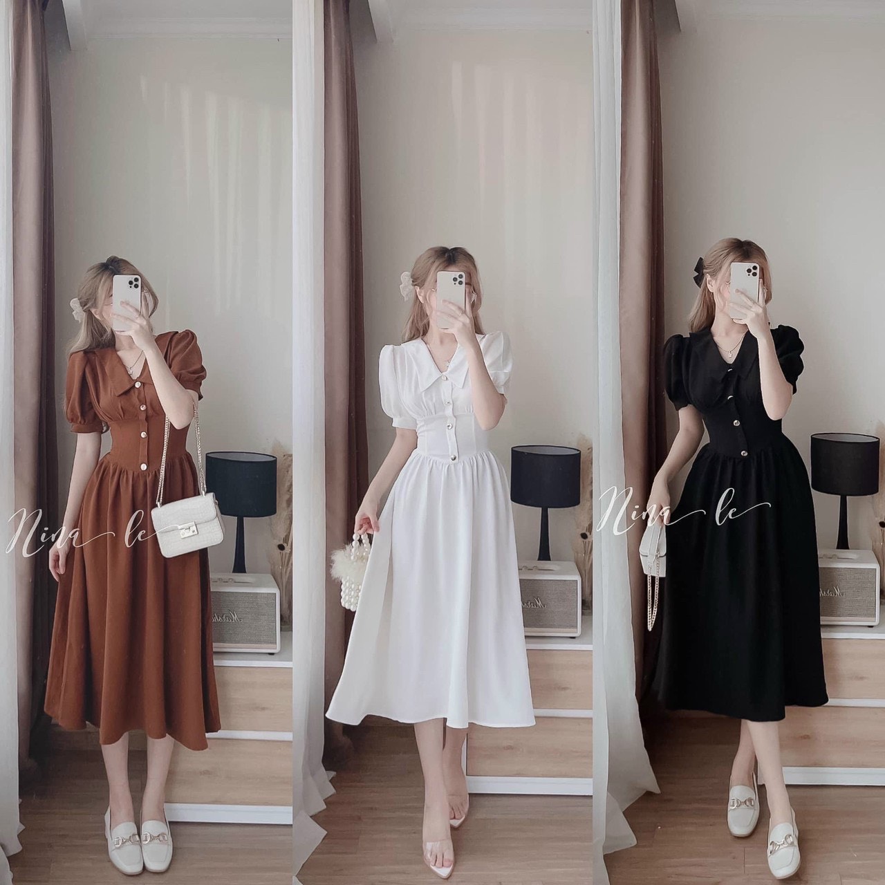 HOÀN TIỀN 15% - ĐẦM VINTAGE CỔ BÈO TAY PHỒNG DÁNG MAXI DÀI CỔ ĐIỂN ĐÍNH NÚT CHẤT VẢI UMI
