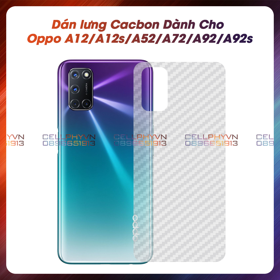 Miếng dán lưng cacbon dành cho oppo a12 / a12s / a52 / a72 / a92 / a92s