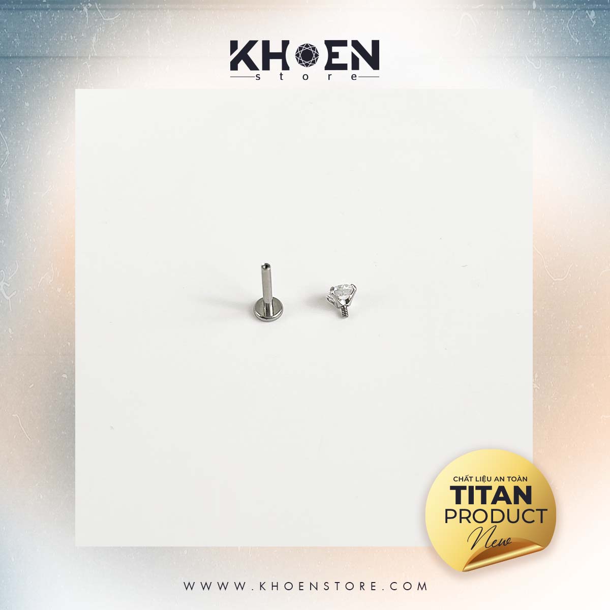 (1 Chiếc) Khuyên Chân dẹp Đá - Titan - Khoen Store