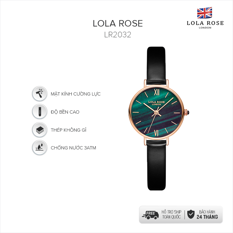 Đồng hồ nữ chính hãng Lola Rose dây da mặt đá sa thạch malachite 24