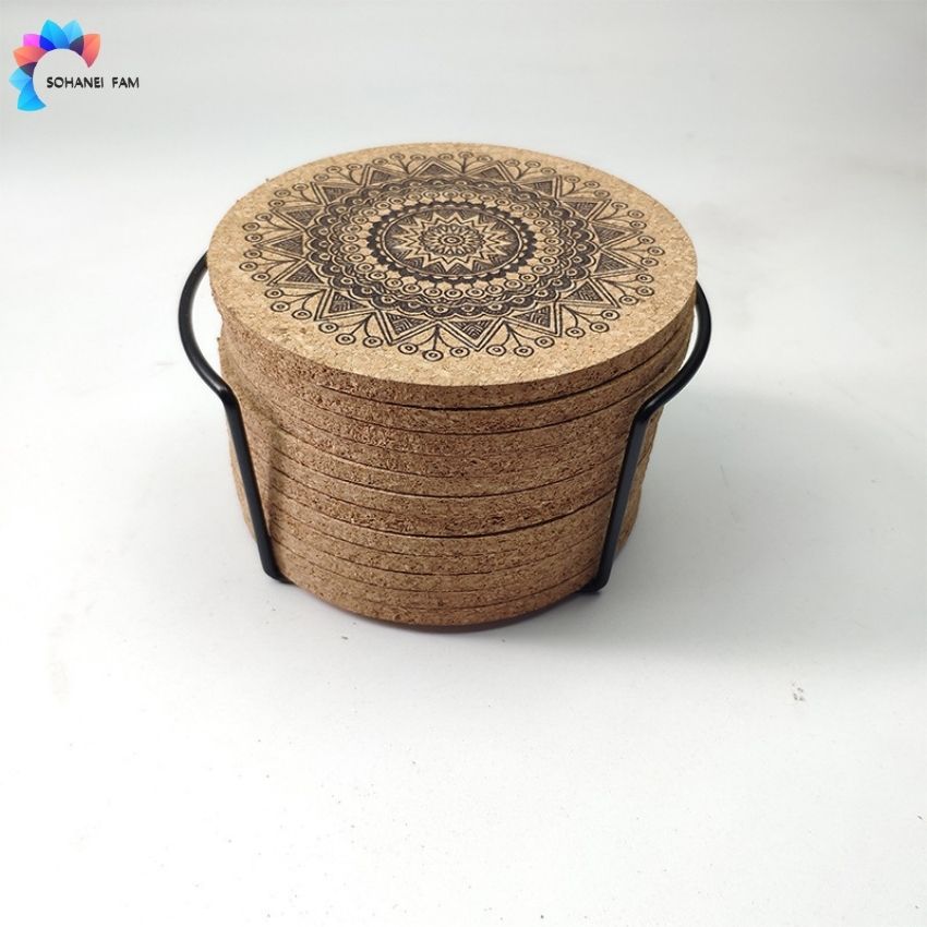 [BỘ 6/8/12/14 CÁI] ĐẾ LÓT LY GỖ, LÓT CỐC GỖ MỀM CÁCH NHIỆT HOẠ TIẾT MANDALA BẮC ÂU -SOHANEI FAM