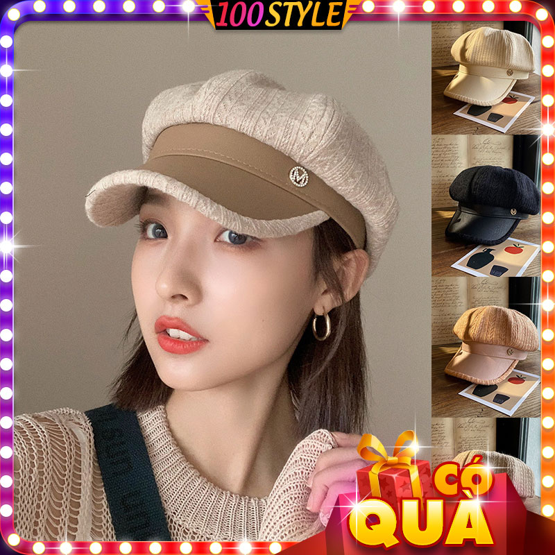 Mũ Nồi Mũ Len Phối Da Khuy Chữ M - 100style