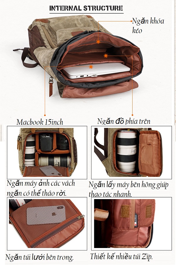 [HCM]Balô đựng máy ảnh chuyên dụng vải canvas.