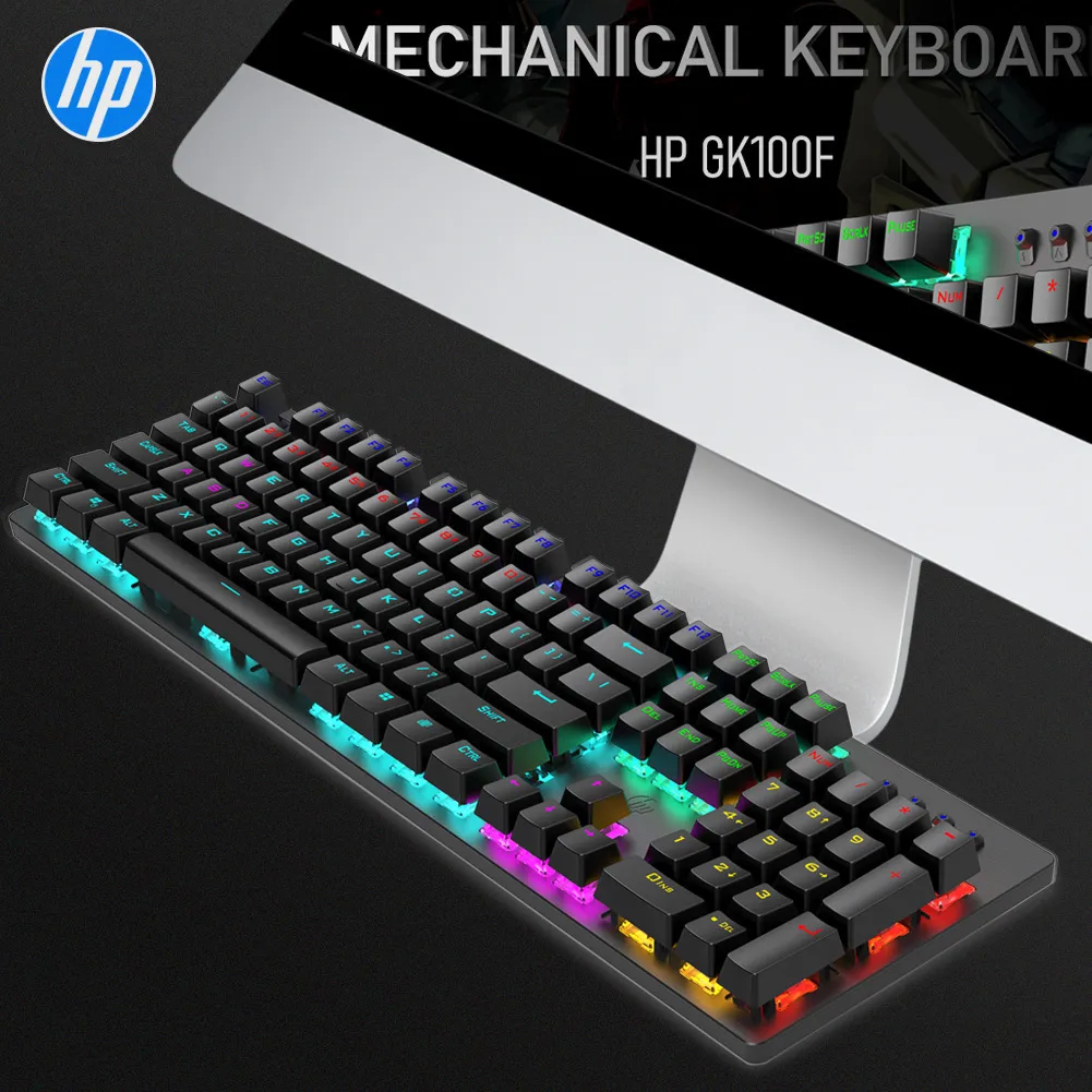 Bàn Phím Cơ Chính Hãng HP GK100F 104 Hợp Đèn Led Nhiều Màu kết hợp bàn phím chơi game có đèn nền 104 phím Led đẹp phù hợp cho PC và Laptop