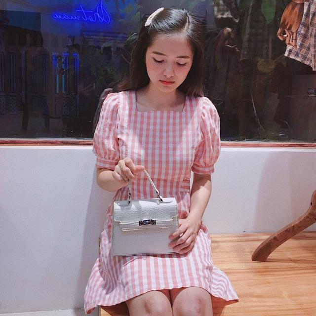 [HCM]Đầm caro hồng cổ vuông v2 (kèm hình thật)