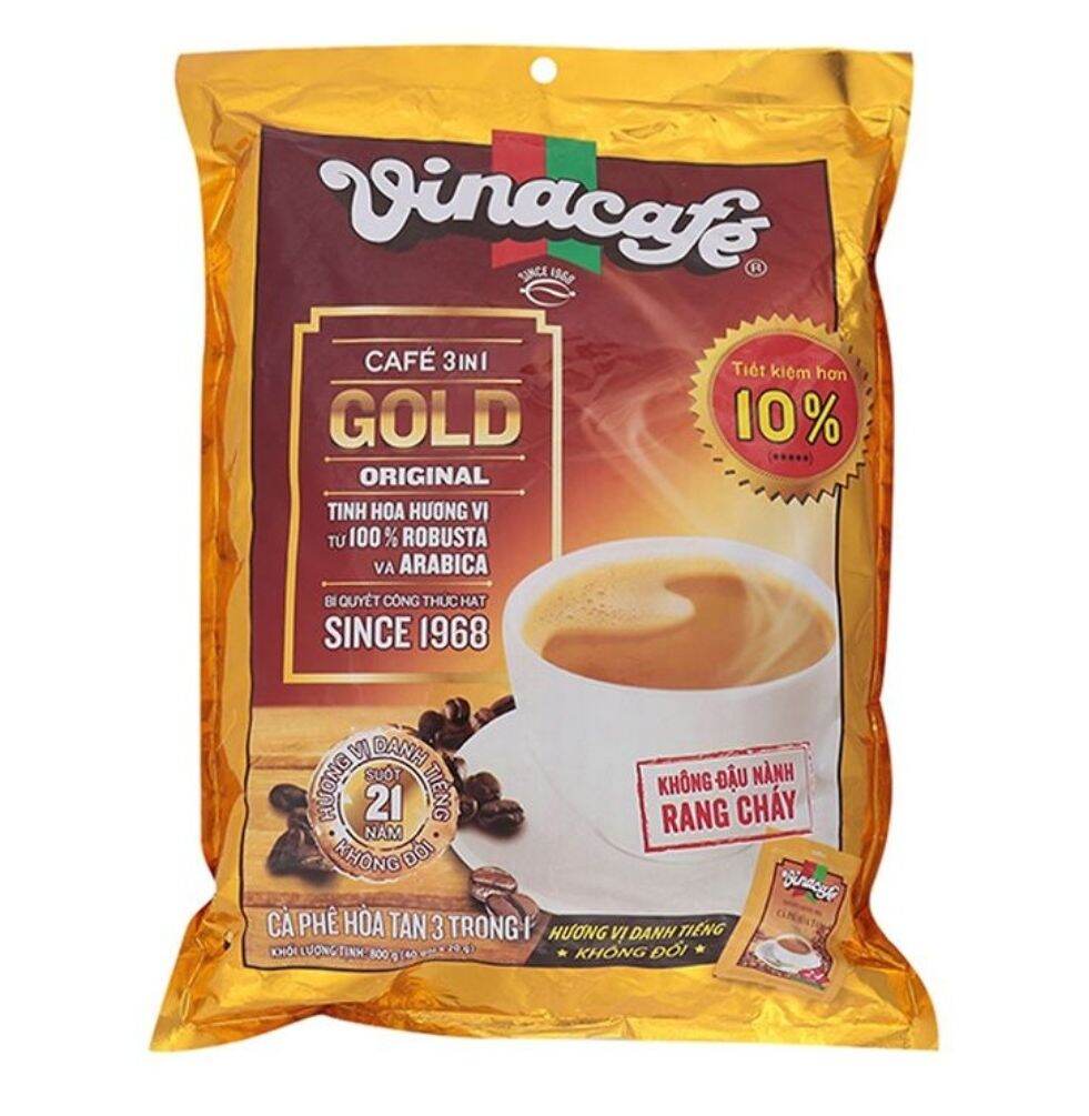 Cà phê sữa VinaCafe Gold 3 trong 1 túi 800g 40 gói 20g