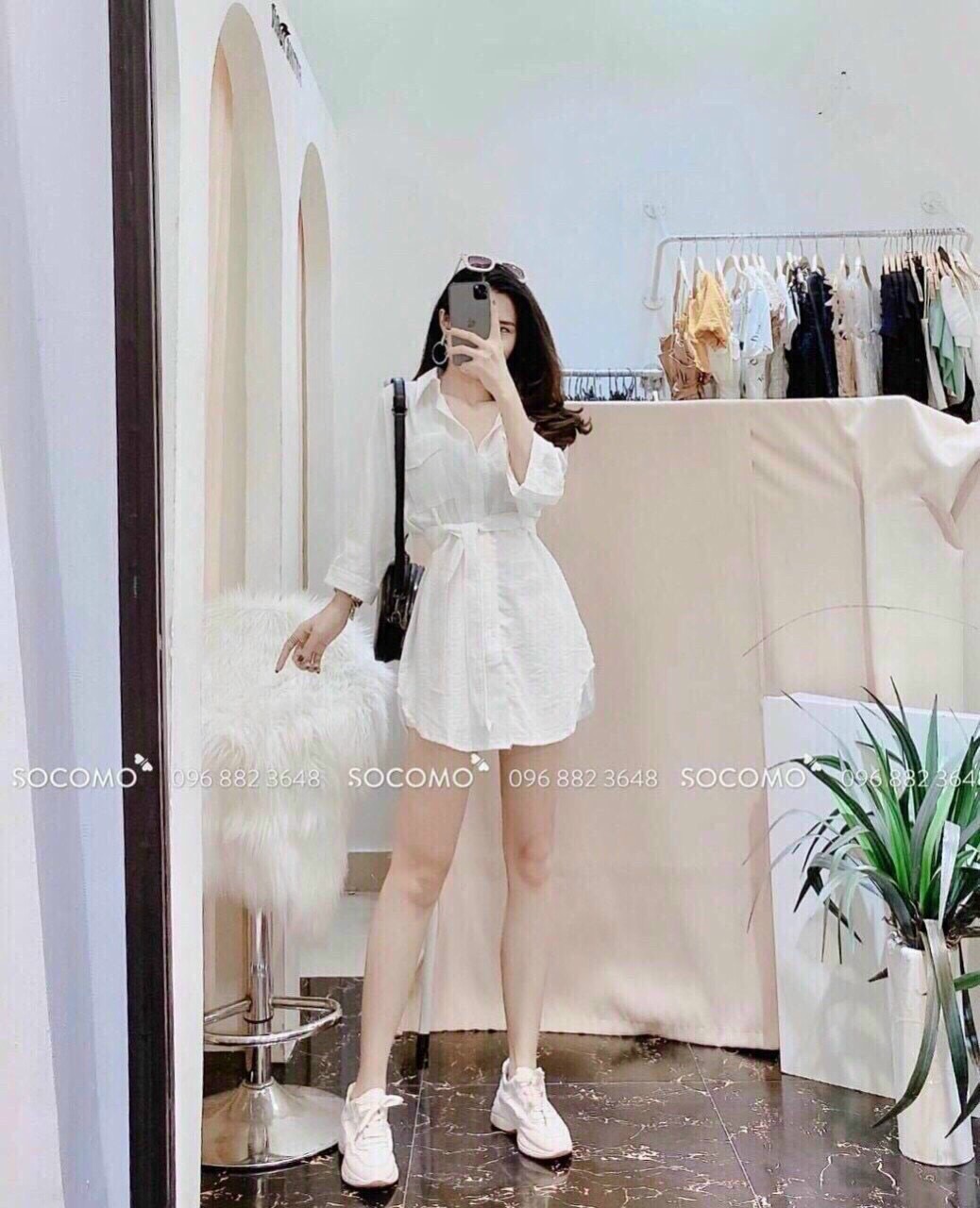 Sét sơ mi tay dài cột nơ eo cực xinh