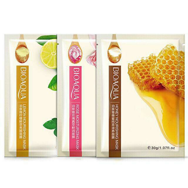 COmbo 3 miếng mặt nạ giấy chanh hoa hồng mật ong dưỡng da mụn cấp ẩm thải độc Bioaqua