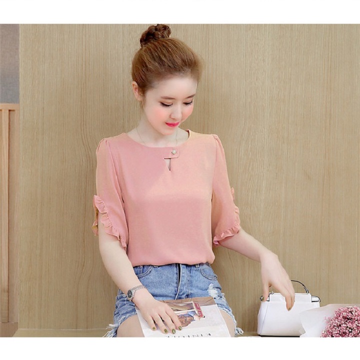 Áo Kiểu Ngắn Tay Viền Bèo