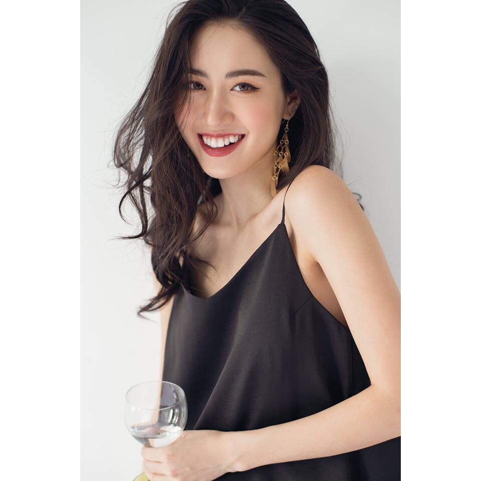 Áo hai dây cổ tim vải voan basic TU