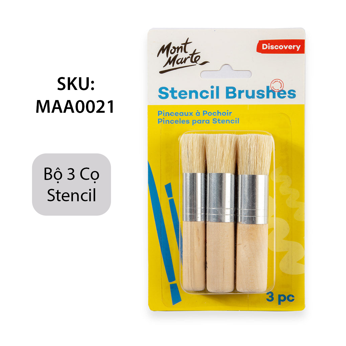Bộ 3 cọ stencil mont marte - studio stencil brushes pkt 3 - maa0021