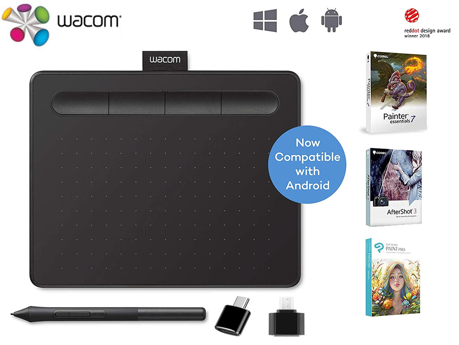 (Hàng Phân Phôi Chinh Thưc) - Bảng vẽ cho máy tính, điện thoại Android Wacom CTL4100 - Bảng vẽ đồ họa Wacom CTL-4100 - Bảng vẽ điện tử Wacom Intuos CTL 4100 chuyên dùng cho thiết kế đồ họa - CTL4100