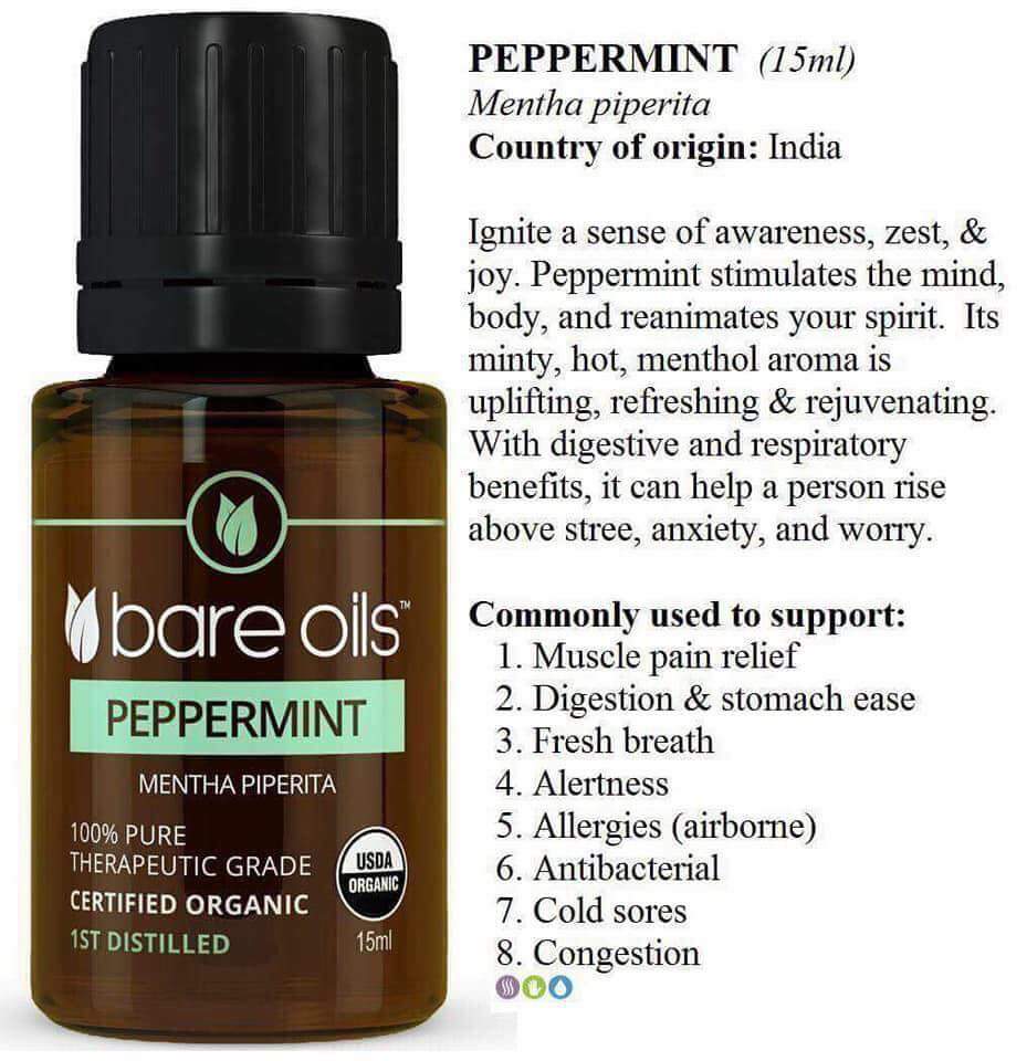 Tinh dầu bạc hà - Peppermint Essential Oil (Tinh dầu hữu cơ Bare Oils - USDA Organic) 15ml