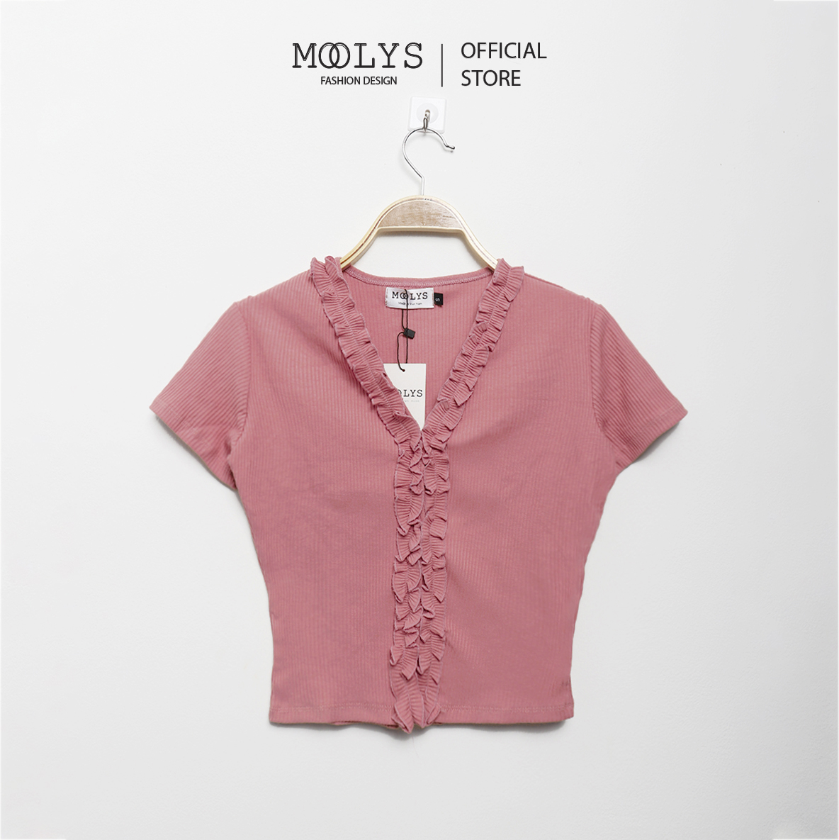 Áo kiểu moolys cổ v bèo nhún dễ thương mc011.