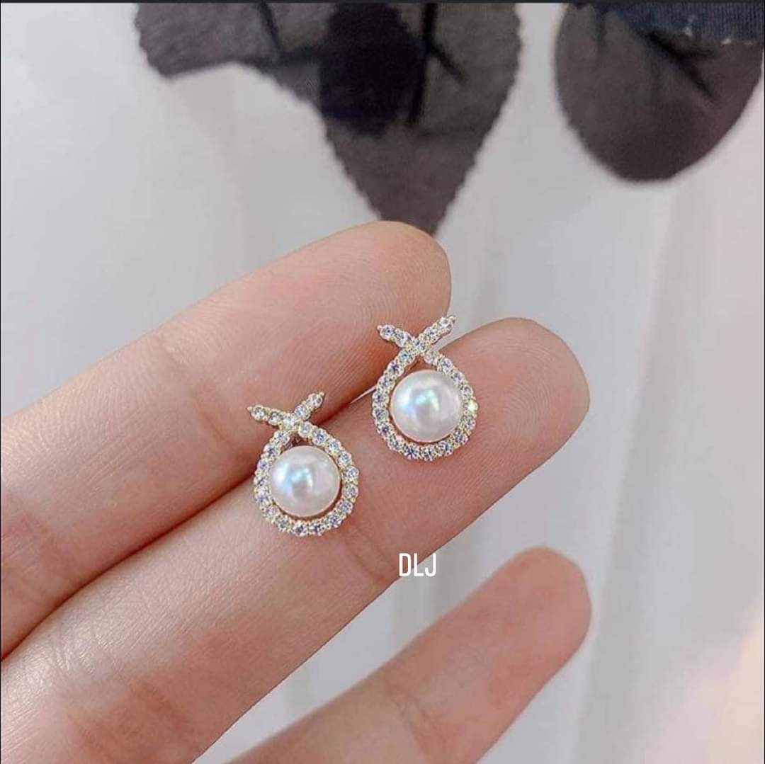 Silver earrings TA designs cross stones delivery real pearl freshwater-committed real pearl, silver Standard