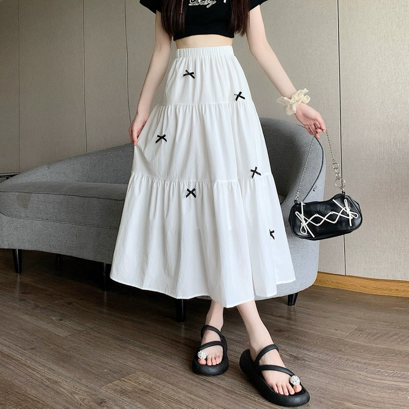 Chân Váy Midi Dáng Xòe 3 Tầng Đính Nơ 2 Màu Đen Trắng Dễ Phối Đồ CV95NO