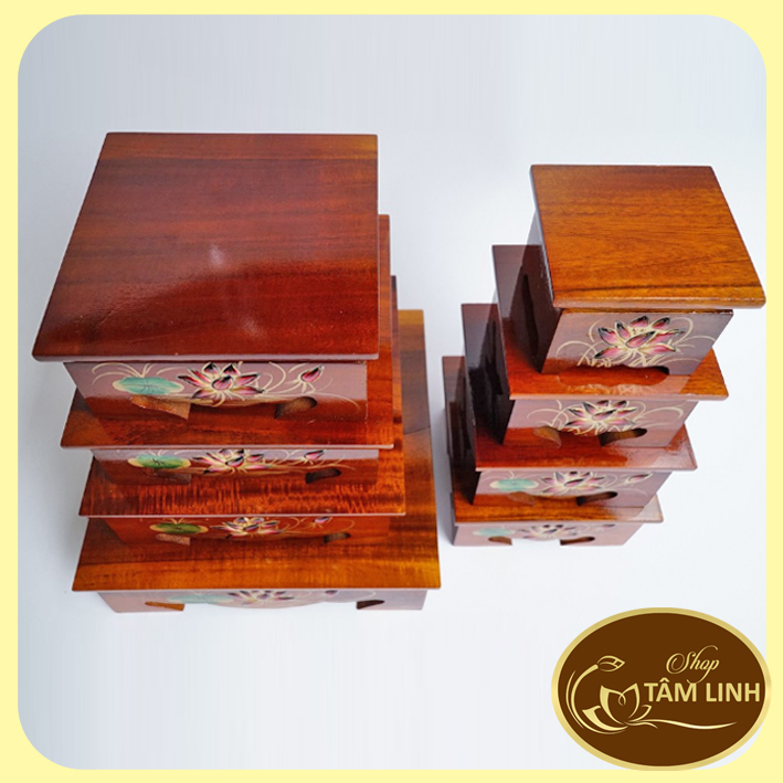 Đôn Gỗ Vuông Hoa Sen Đặt Tượng Thờ _ Nhiều Cỡ