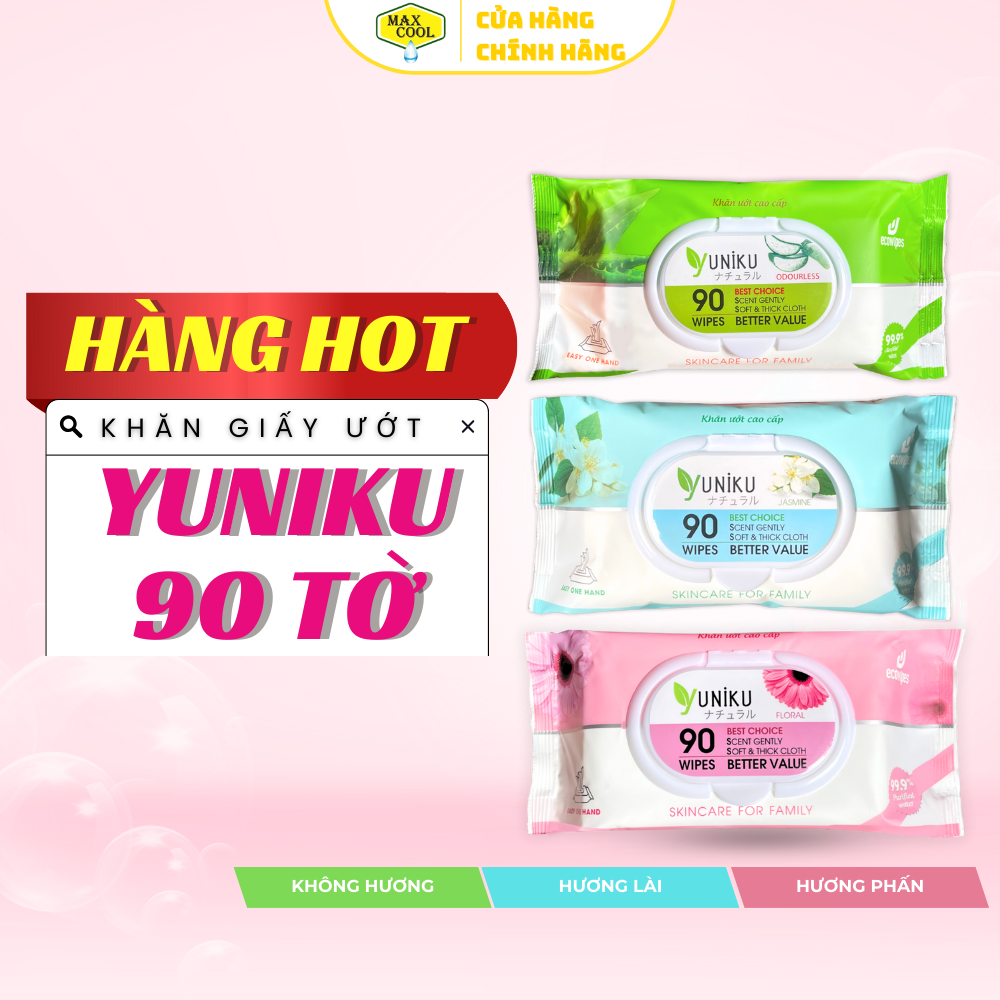 Khăn giấy ướt cao cấp 90 Tờ Yuniku (HÀNG CHÍNH HÃNG)