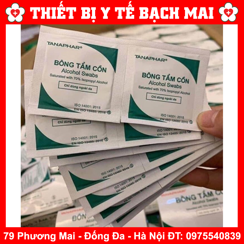 Bông Tẩm Cồn TANAPHAR - Gạc Tẩm Cồn Alcohol Swabs [Hộp 100 Miếng]