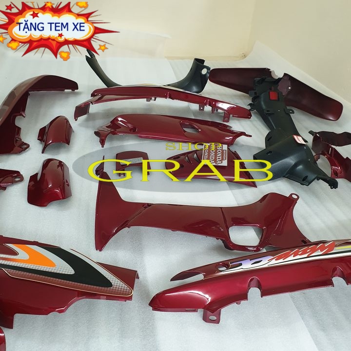 Dàn áo xe wave alpha - wave 110 đời xe 1997 đến 2006, nhựa nguyên sinh abs màu đỏ đun - tặng kèm đèn pha led siêu sáng - có tặng bộ tem 3 lớp xịn