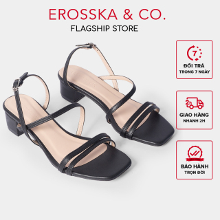 Giày sandal cao gót Erosska thời trang mũi vuông quai ngang phối dây mảnh thumbnail