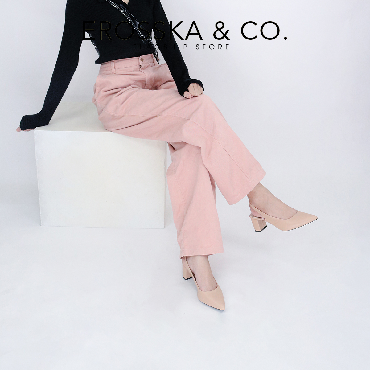 Giày cao gót slingback Erosska thời trang nữ kiểu dáng basic màu đen - EH015