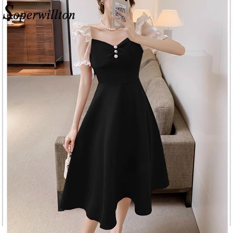 Đầm Tay Nhúm Bèo Phối Voan