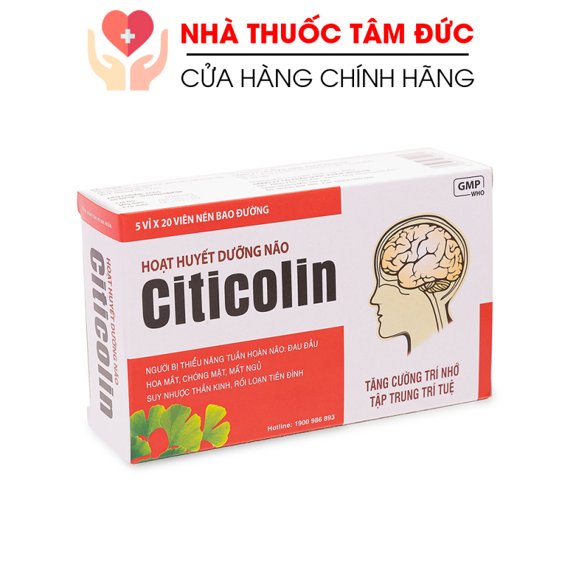[HCM]Hoạt huyết dưỡng não Citicolin giảm đau đầu hoa mắt chóng mặt mất ngủ rối loạn tiền đình - Hộp 100 viên