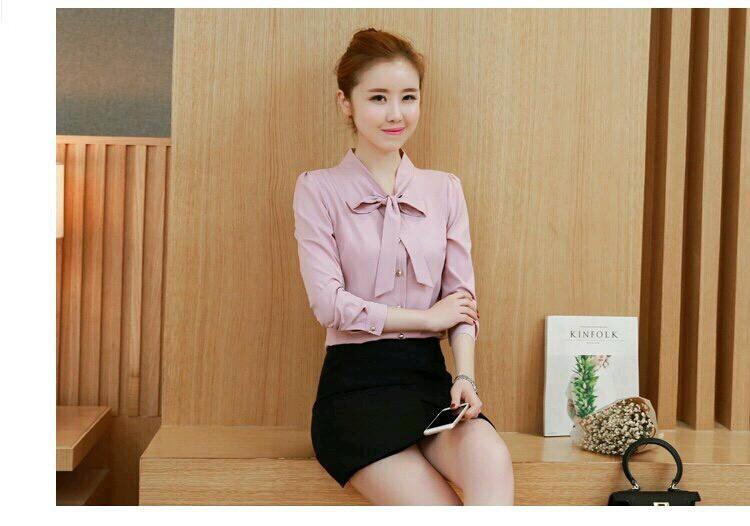Áo sơ mi nữ tay dài thắt nơ cổ sm125