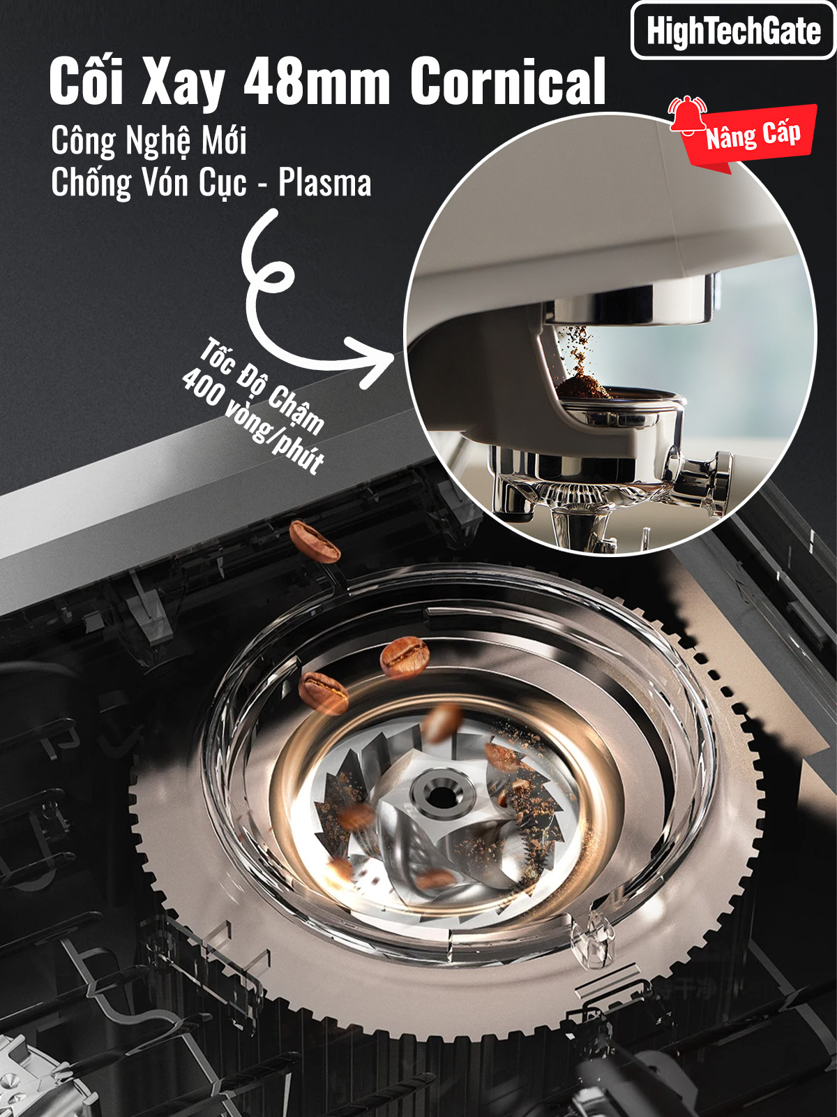 Máy pha cafe espresso CF07PLUS nâng cấp tích hợp xay 20 mức độ, với 2 boilers độc lập cùng·chế độ định lượng flow meter, họng pha inox 58mm