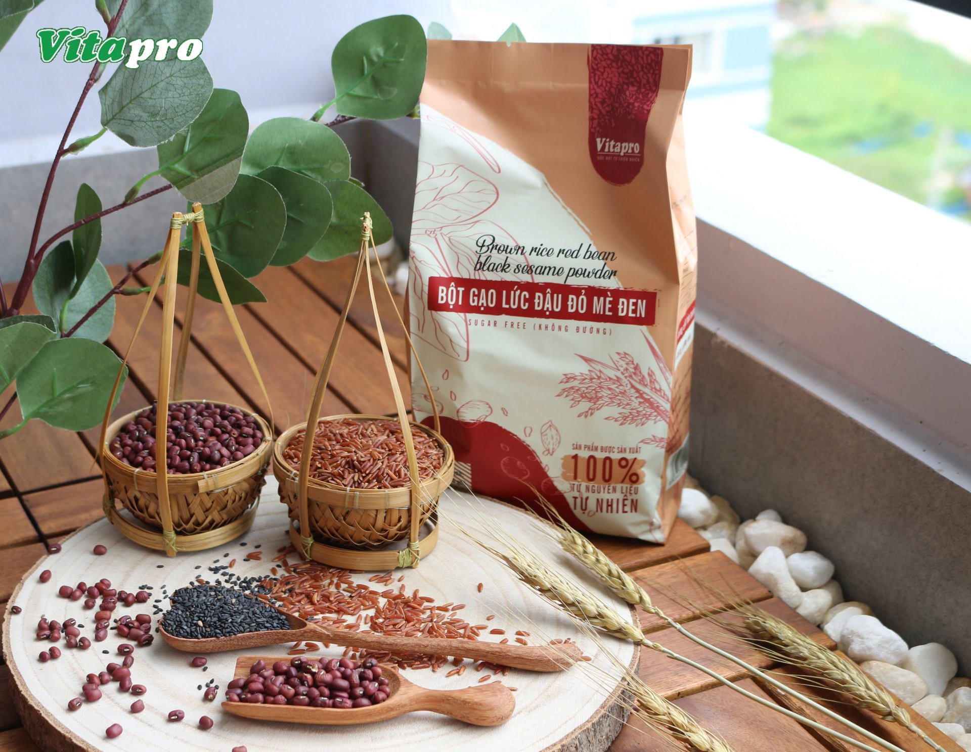 BỘT GẠO LỨT ĐẬU ĐỎ MÈ ĐEN  VITAPRO 350G( 10 GÓI x 35GR) KHÔNG ĐƯỜNG  - 20686