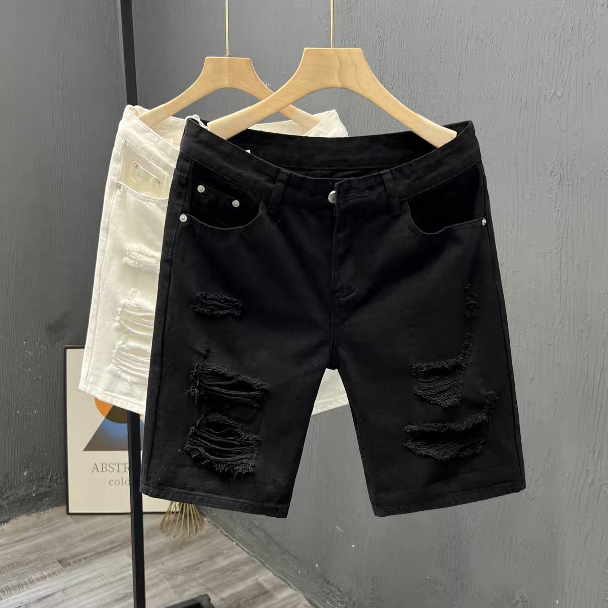 Quần Short Jean Nam Đen Trơn Short Jean Trắng Trơn Short Jean Rách Xước