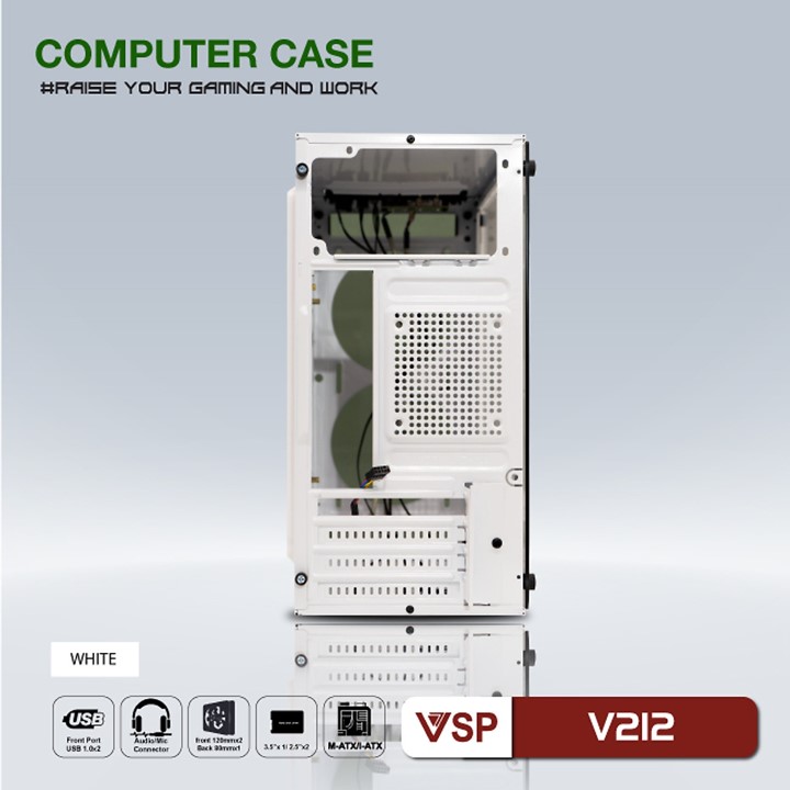 Vỏ case máy tính V212 Đen - Trắng - Hồng - Xanh