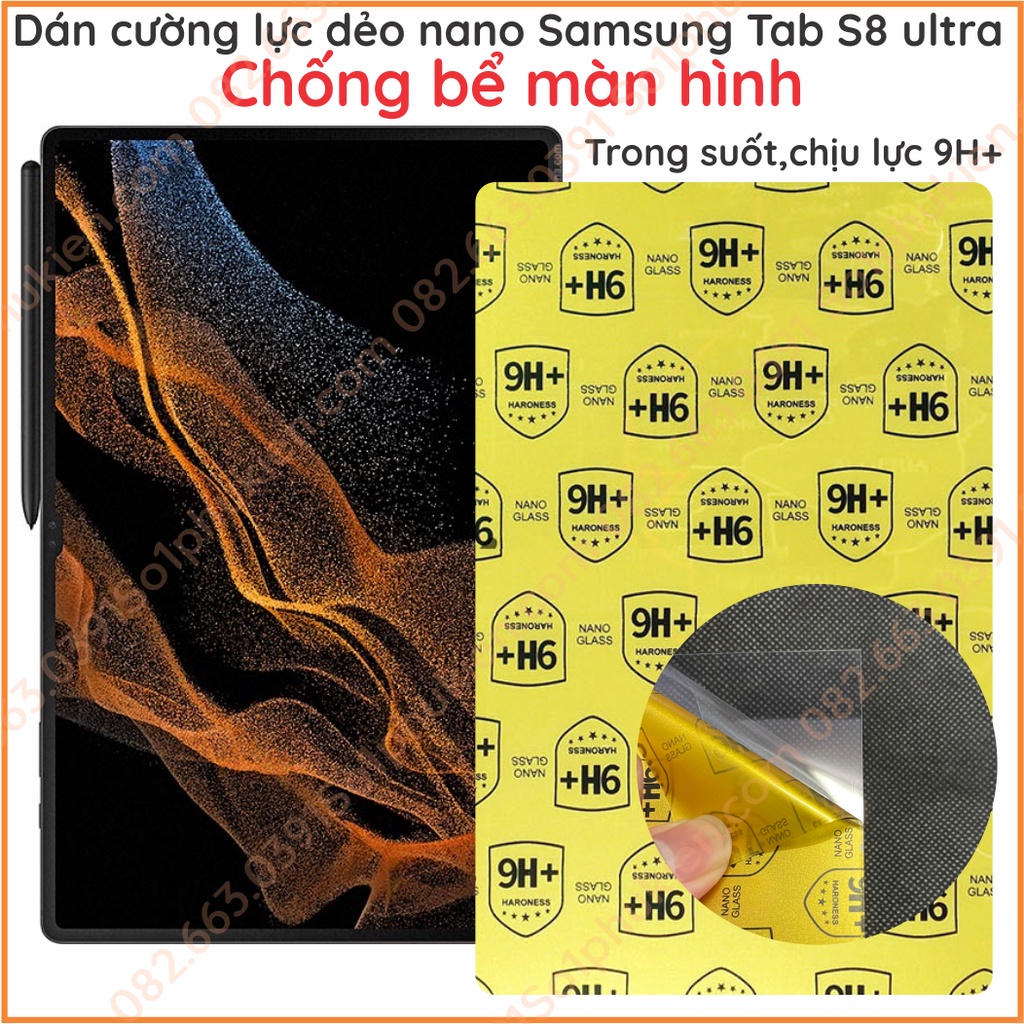 Dán cường lực Samsung tab s8 ultra dẻo nano, trong suốt, bảo vệ màn hình