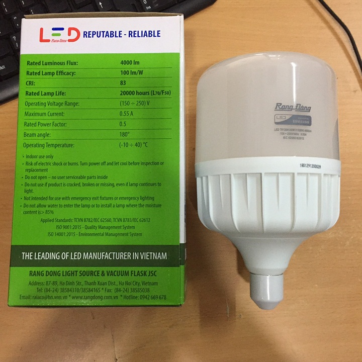 [HCM]BÓNG ĐÈN LED BÚP TRỤ 40W RẠNG ĐÔNG Model: LED TR100-40W