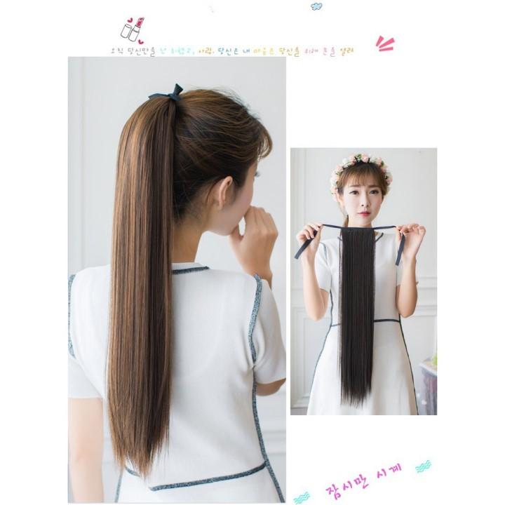 TÓC GIẢ CỘT THẲNG DÀI MÀU NÂU VÀNG HẠT DẺ
