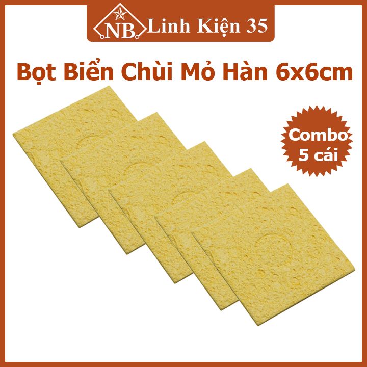 Bộ 5 miếng bọt biển vệ sinh mỏ hàn 6x6cm mật độ nén cao