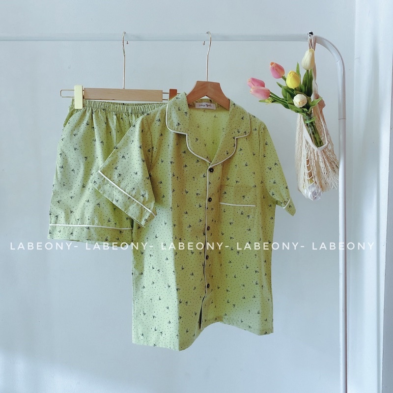 Pyjama thô Cotton-bộ mặc nhà mềm mát Labeony