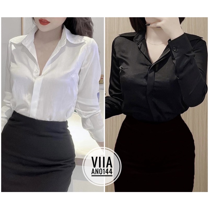 Sơ mi lụa dài tay thiết kế an0144 viia design