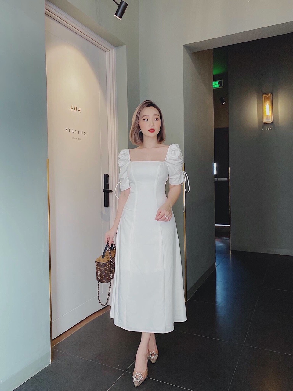 Đầm tay rút cổ vuông 4 màu